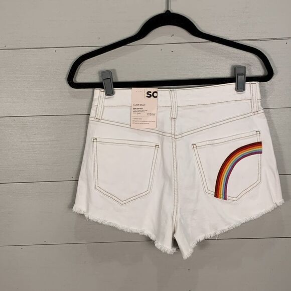 SO super high rise cutoff white denim jean shorts rainbow size 7/28 - Picture 6 of 7